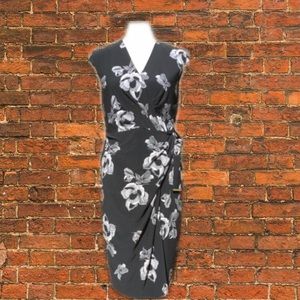 Floral Faux Wrap Dress Sleeveless Pullover Stretch